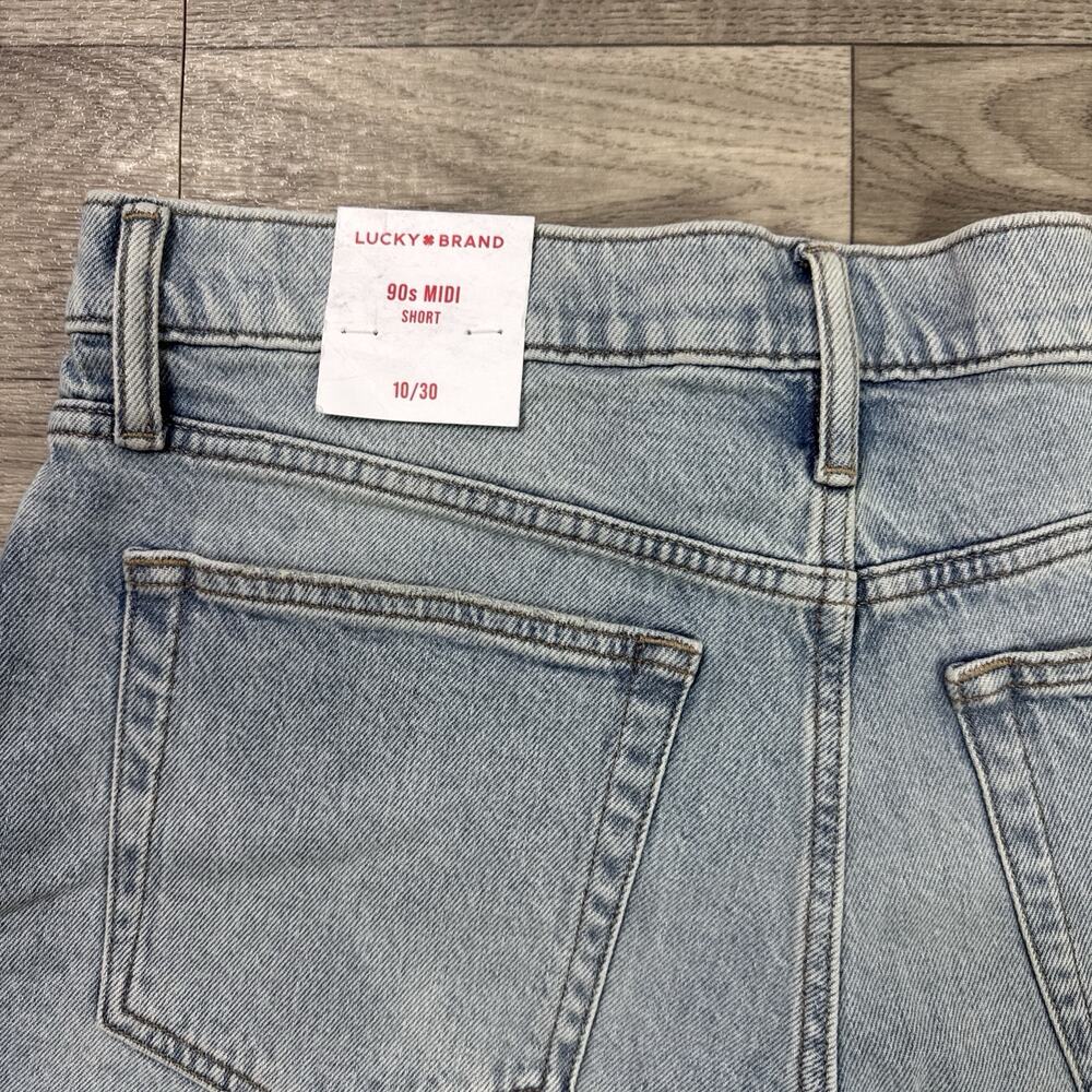 Lucky Brand 90s Midi Jean Shorts Frayed Hem Embroidery Light Wash sz 10/30 - Picture 7 of 7